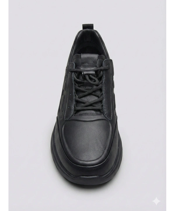 Erkek Deri Akıllı Taban Snekars Ayakkabı- Siyah