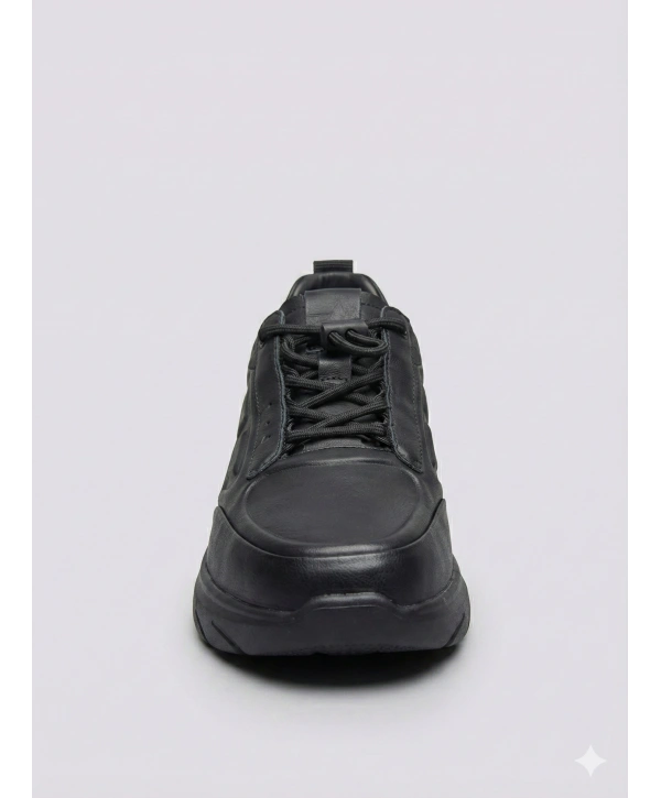 Erkek Deri Akıllı Taban Snekars Ayakkabı- Siyah