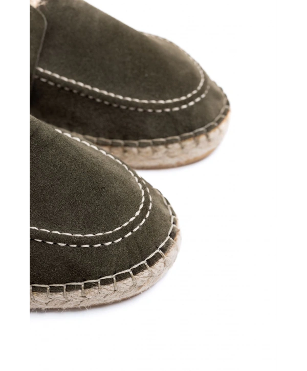 Erkek Deri Bağıcıklı Espadril Ayakabbı -Haki