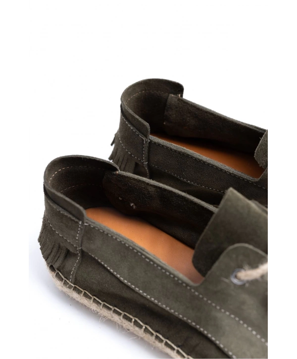 Erkek Deri Bağıcıklı Espadril Ayakabbı -Haki