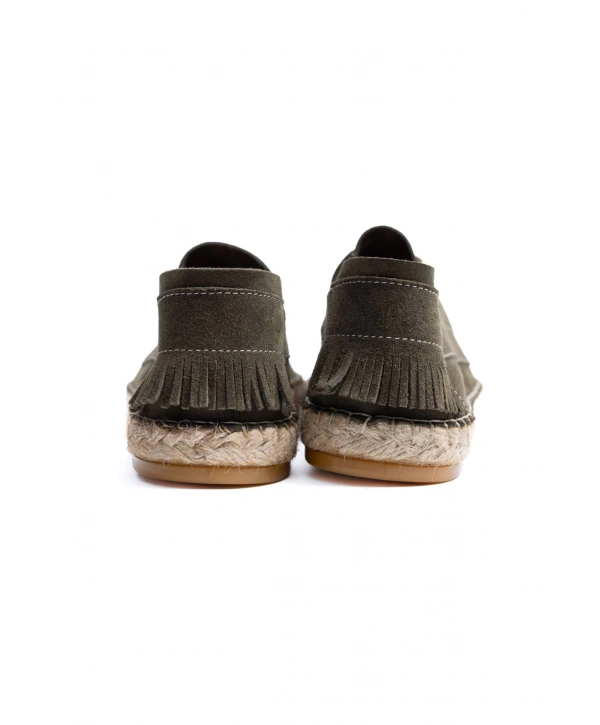 Erkek Deri Bağıcıklı Espadril Ayakabbı -Haki