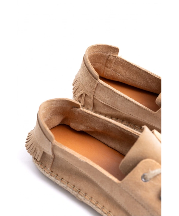 Erkek Deri Bağıcıklı Espadril Ayakabbı -Krem