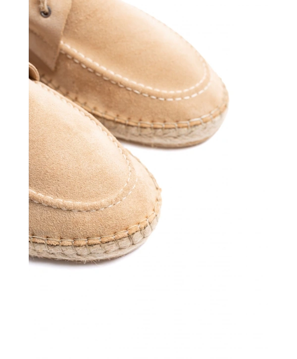 Erkek Deri Bağıcıklı Espadril Ayakabbı -Krem