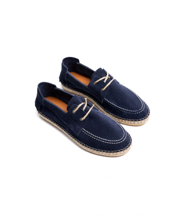 Erkek Deri Bağıcıklı Espadril Ayakabbı -Lacivert