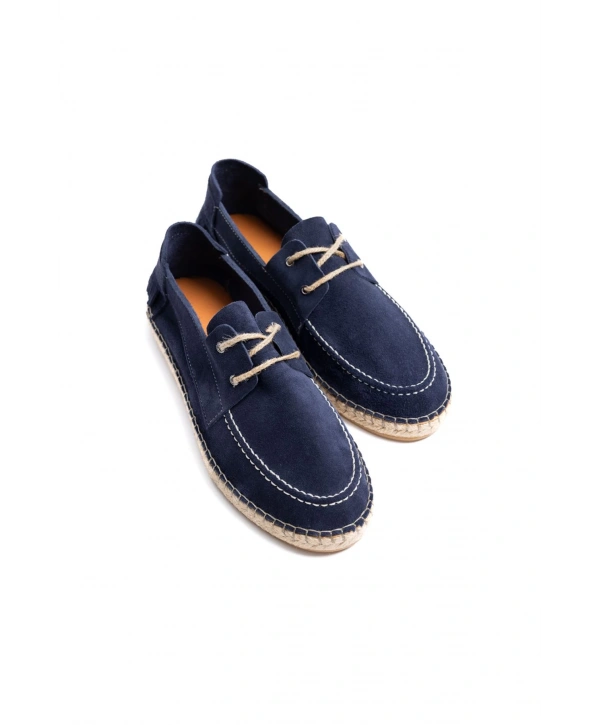 Erkek Deri Bağıcıklı Espadril Ayakabbı -Lacivert
