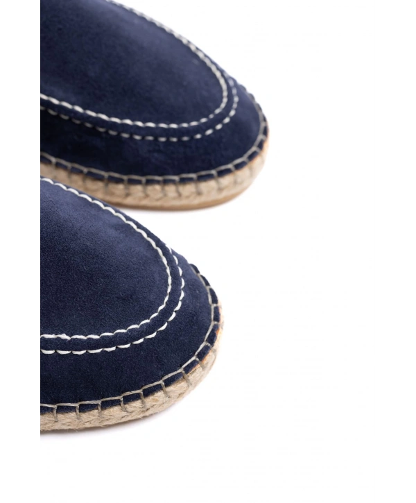 Erkek Deri Bağıcıklı Espadril Ayakabbı -Lacivert