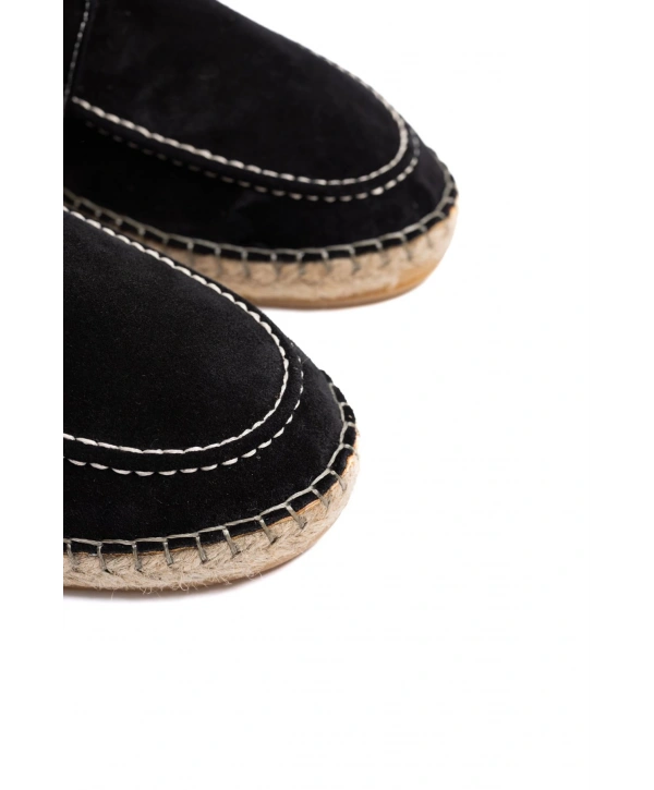 Erkek Deri Bağıcıklı Espadril Ayakabbı -Siyah