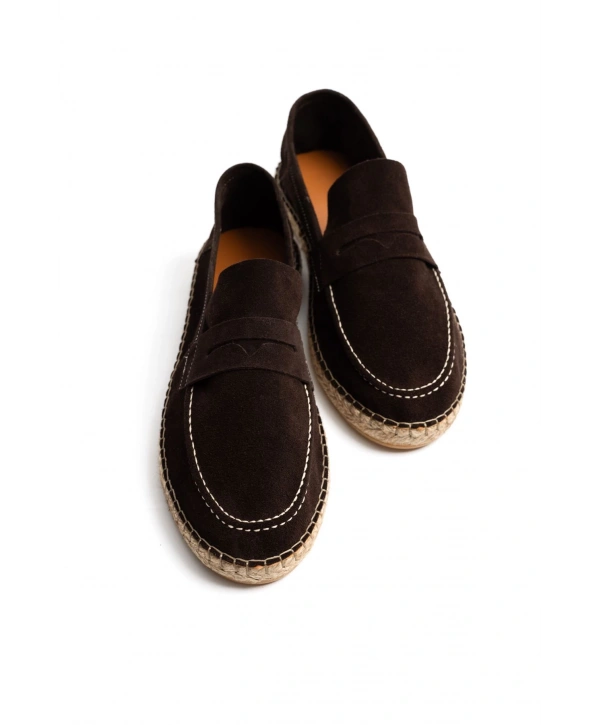 Erkek Deri Bağıcıksız Espadril Ayakabbı -Kahverenği