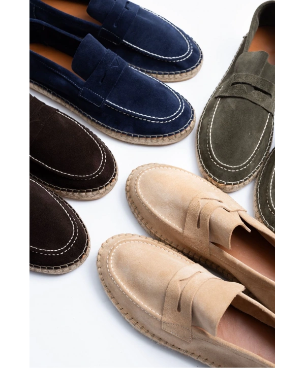 Erkek Deri Bağıcıksız Espadril Ayakabbı -Kahverenği