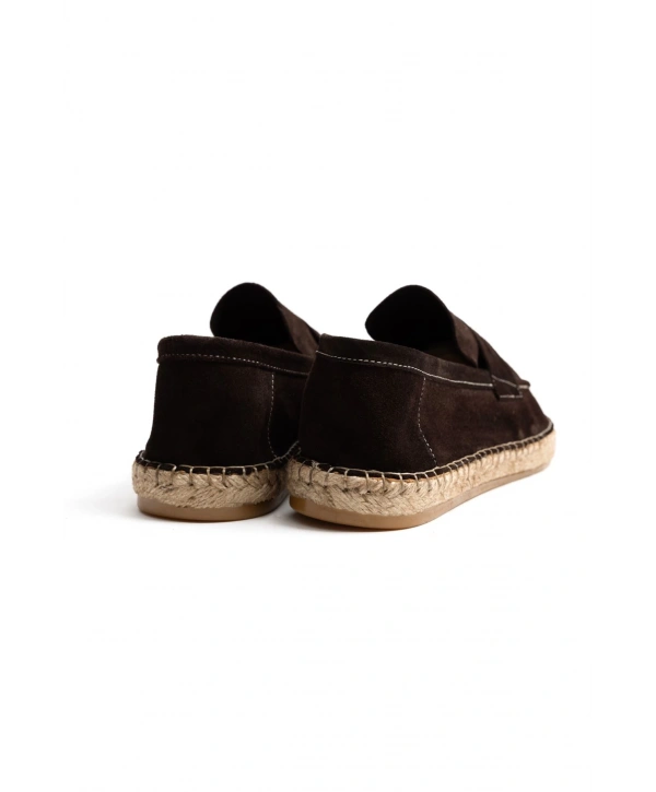 Erkek Deri Bağıcıksız Espadril Ayakabbı -Kahverenği