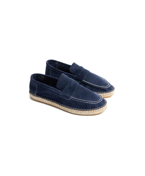 Erkek Deri Bağıcıksız Espadril Ayakabbı -Lacivert