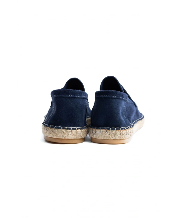 Erkek Deri Bağıcıksız Espadril Ayakabbı -Lacivert