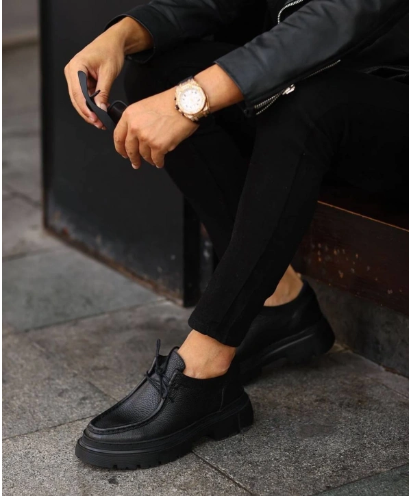 Erkek Deri Eva Taban Bağçıklı Ayakkabı-Siyah