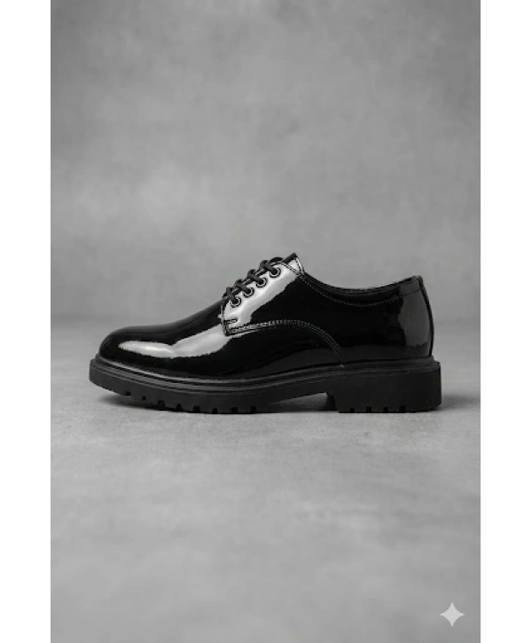 Erkek Eva Taban Bağcıklı Klasik Rugan Ayakkabı- Siyah