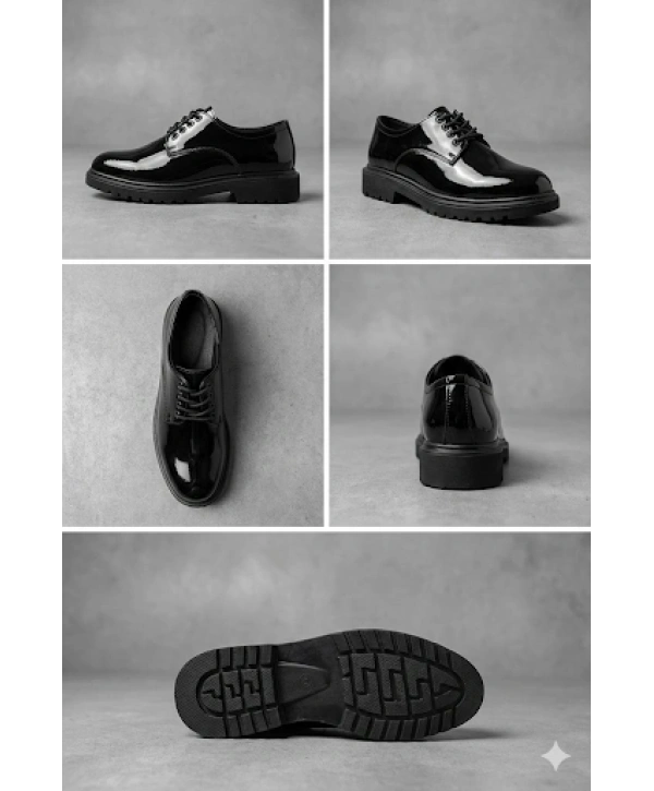 Erkek Eva Taban Bağcıklı Klasik Rugan Ayakkabı- Siyah