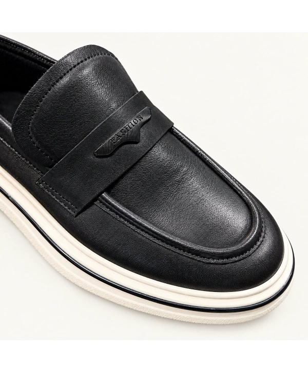 Erkek Eva Taban Bağcıksız Deri Ayakkabı- Siyah