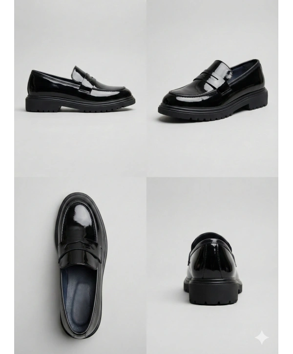 Erkek Eva Taban Bağcıksız Tokalı Klasik Rugan Ayakkabı- Siyah