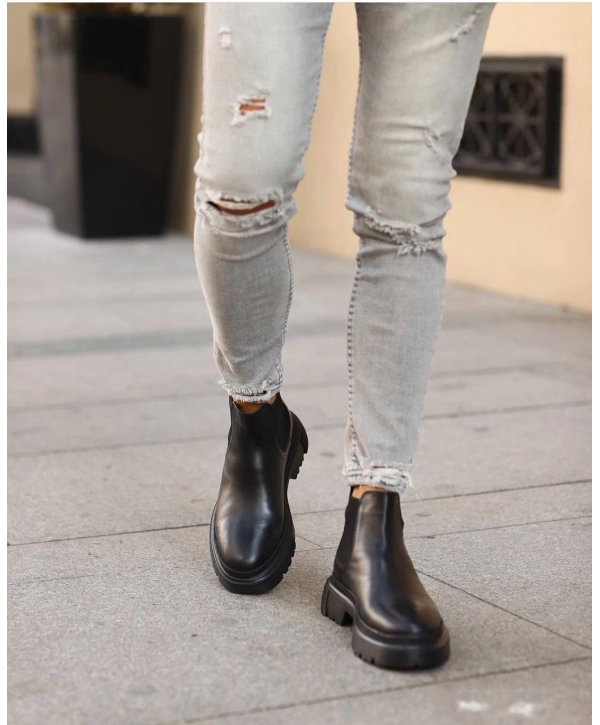 Erkek Eva Taban Deri Bağcıksız Chelsea Bot - Siyah