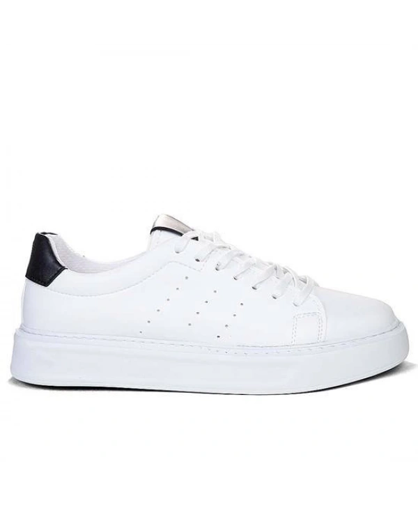 Erkek Eva Taban Snekars Bağcıklı Günlük Spor Ayakkabı -Beyaz-Siyah