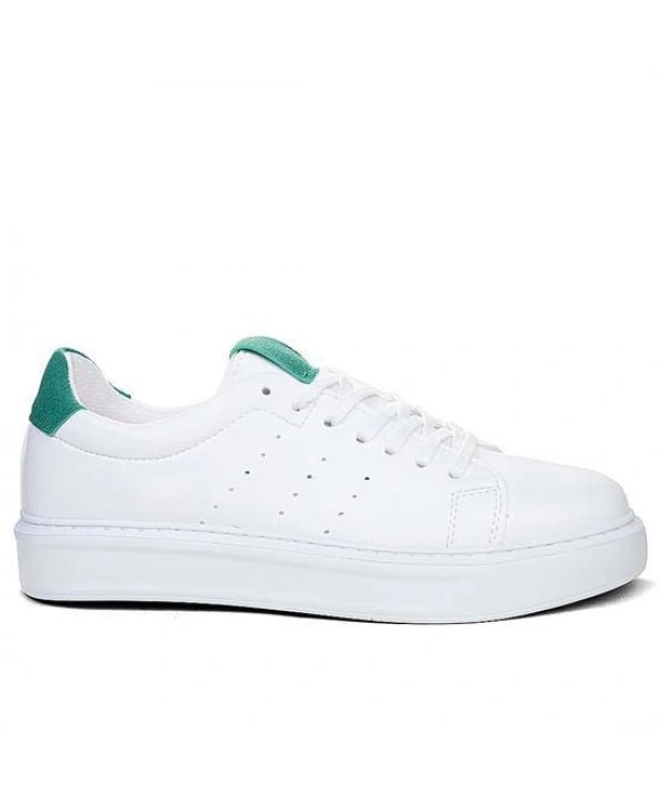 Erkek Eva Taban Snekars Bağcıklı Günlük Spor Ayakkabı -Beyaz-Yeşil
