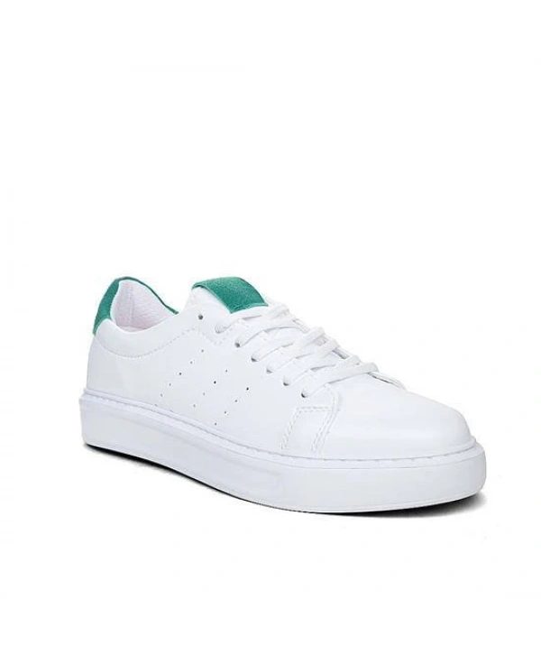 Erkek Eva Taban Snekars Bağcıklı Günlük Spor Ayakkabı -Beyaz-Yeşil