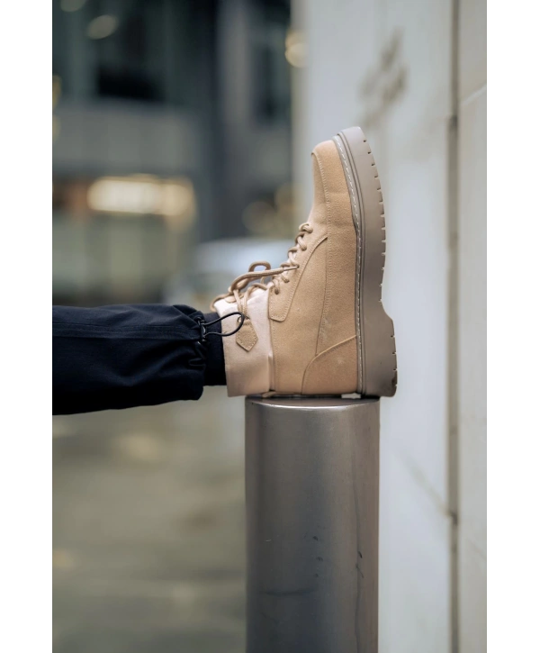 Erkek Eva Taban Su Geçirmez Bağcıkllı Kışlık Süet Bot- Krem