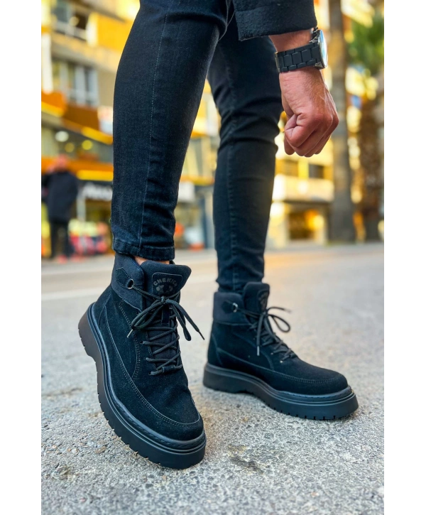 Erkek Eva Taban Su Geçirmez Bağcıkllı Kışlık Süet Bot- Siyah