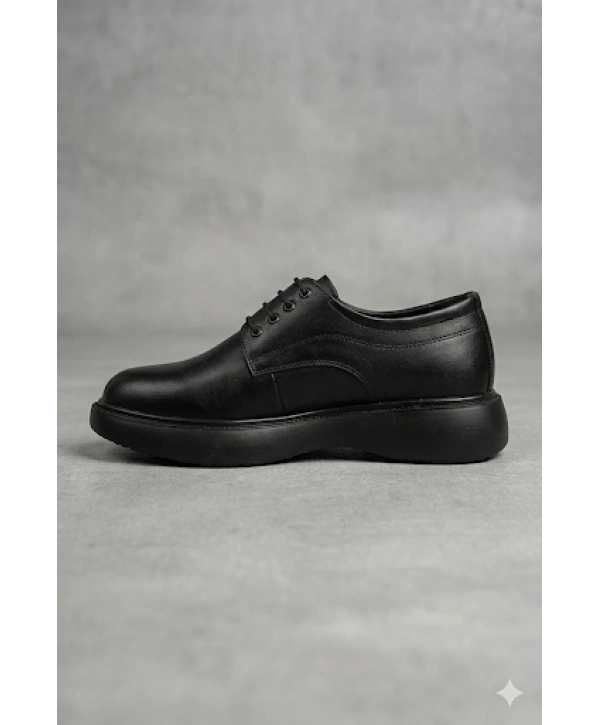 Erkek Eva Yüksek Taban Bağcıklı Klasik Ayakkabı- Siyah