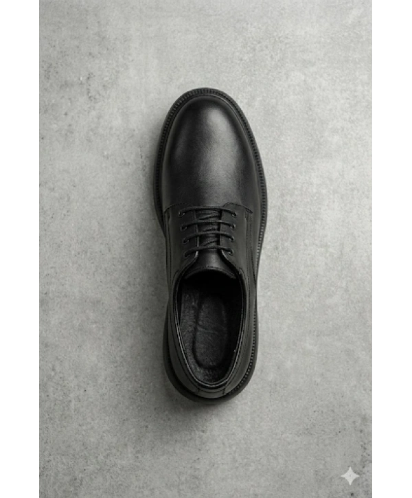 Erkek Eva Yüksek Taban Bağcıklı Klasik Ayakkabı- Siyah