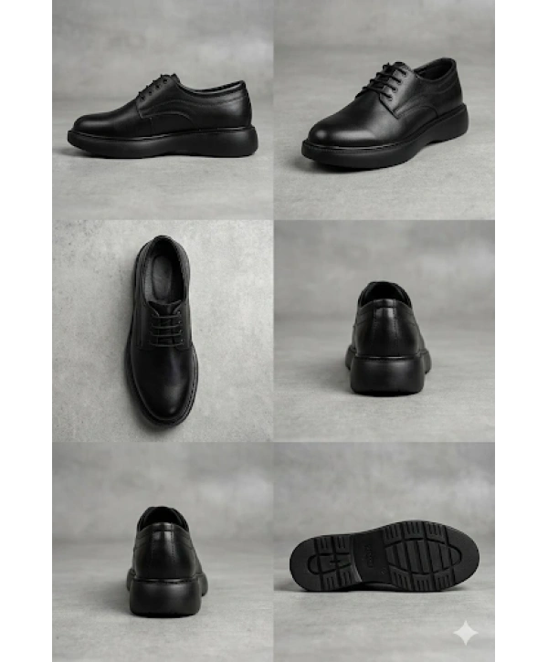 Erkek Eva Yüksek Taban Bağcıklı Klasik Ayakkabı- Siyah