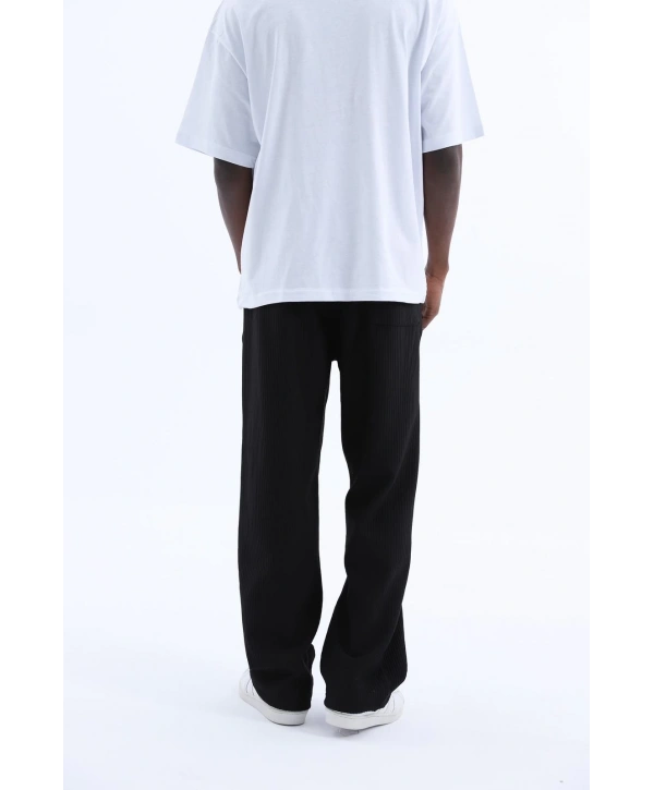 Erkek Fitilli Beli Lastikli Likralı Bagy Pantolon-Siyah