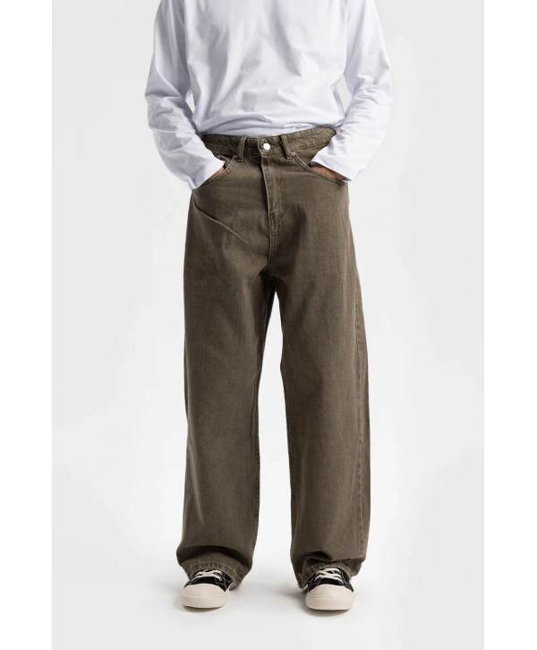 Erkek Geniş Kalıp Baggy Kot Pantolon - Bej