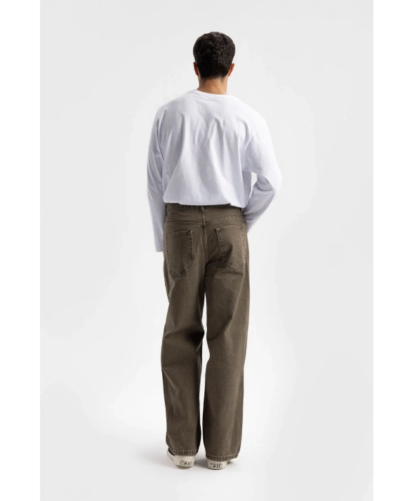 Erkek Geniş Kalıp Baggy Kot Pantolon - Bej