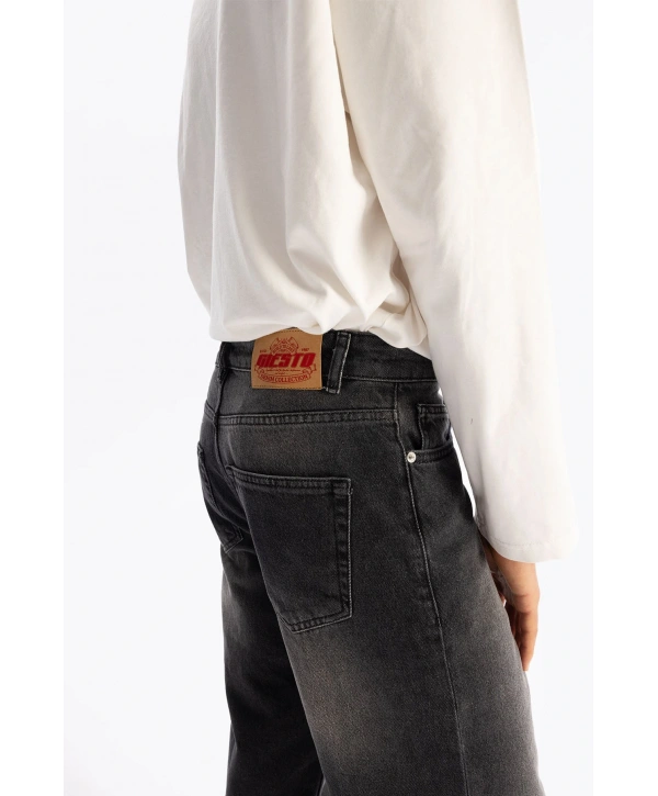 Erkek Geniş Kalıp Baggy Kot Pantolon - Füme