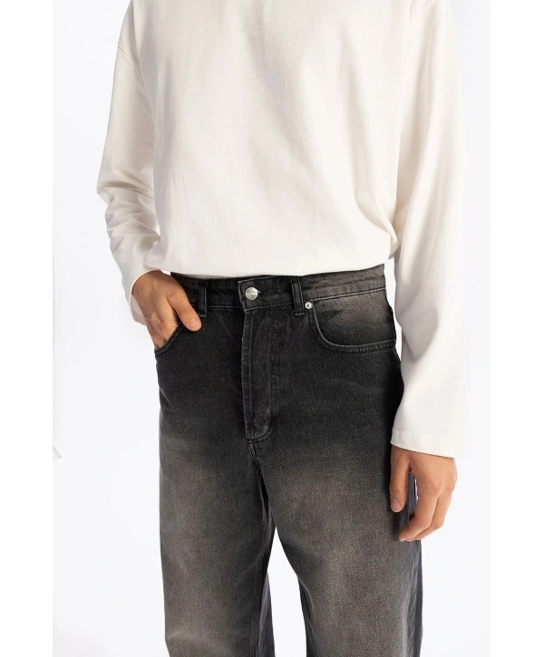 Erkek Geniş Kalıp Baggy Kot Pantolon - Füme