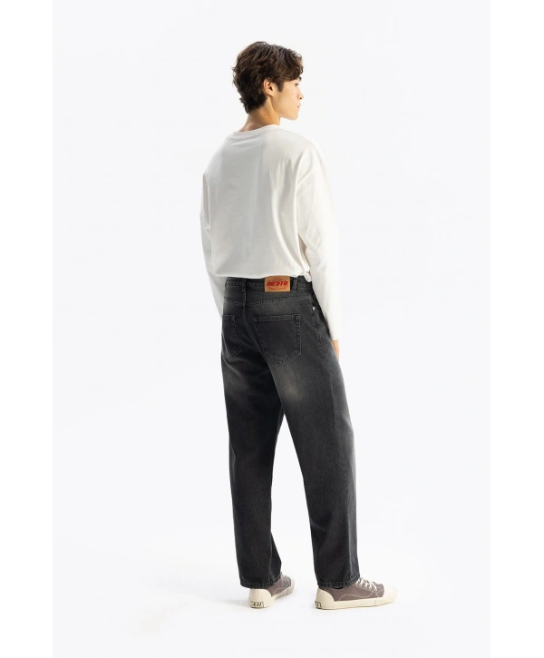 Erkek Geniş Kalıp Baggy Kot Pantolon - Füme