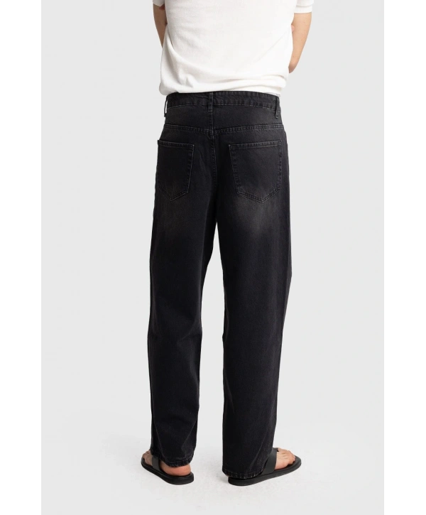 Erkek Geniş Kalıp Baggy Kot Pantolon - Füme