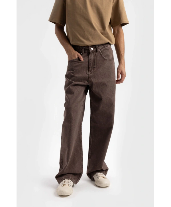 Erkek Geniş Kalıp Baggy Kot Pantolon - Kahverengi