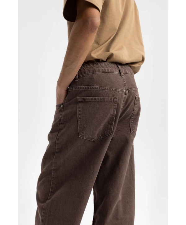 Erkek Geniş Kalıp Baggy Kot Pantolon - Kahverengi