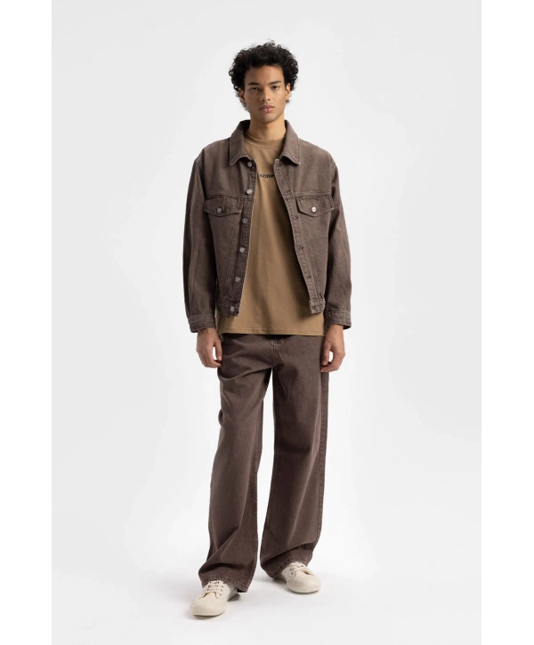 Erkek Geniş Kalıp Baggy Kot Pantolon - Kahverengi