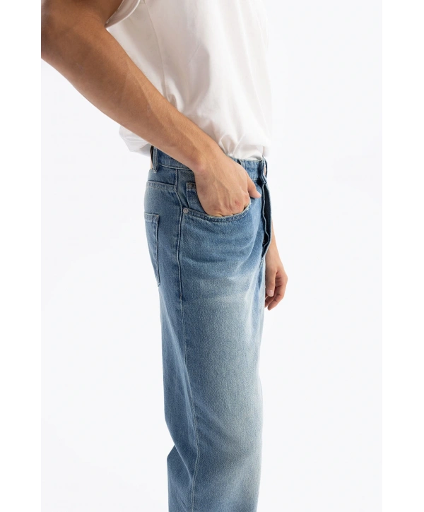 Erkek Geniş Kalıp Baggy Kot Pantolon - Mavi