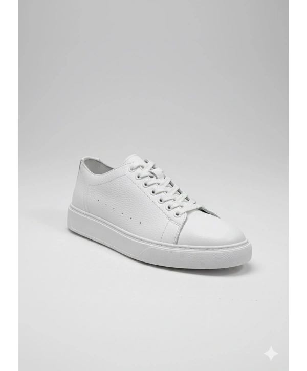 Erkek Günlük Eva Taban Deri Snakers Casual Ayakkabı- Beyaz-Beyaz