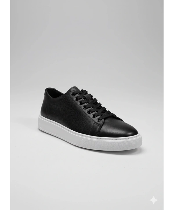 Erkek Günlük Eva Taban Deri Snakers Casual Ayakkabı- Siyah Beyaz