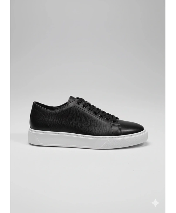 Erkek Günlük Eva Taban Deri Snakers Casual Ayakkabı- Siyah Beyaz