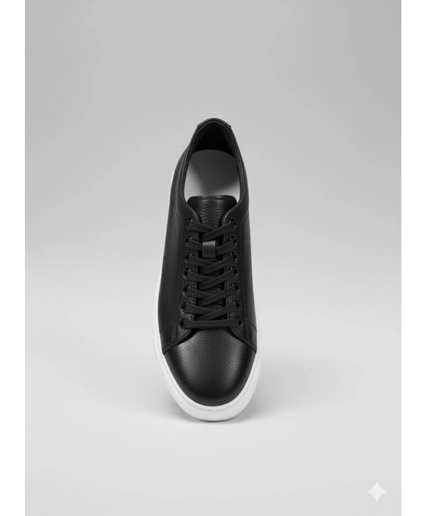 Erkek Günlük Eva Taban Deri Snakers Casual Ayakkabı- Siyah Beyaz