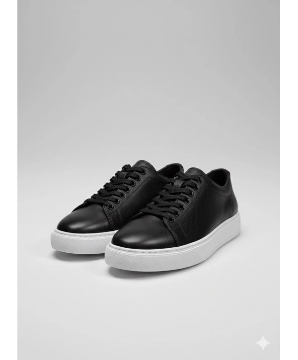 Erkek Günlük Eva Taban Deri Snakers Casual Ayakkabı- Siyah Beyaz