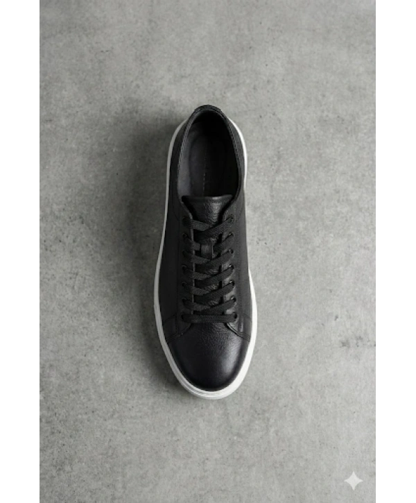 Erkek Günlük Eva Taban Deri Snakers Casual Ayakkabı- Siyah Beyaz