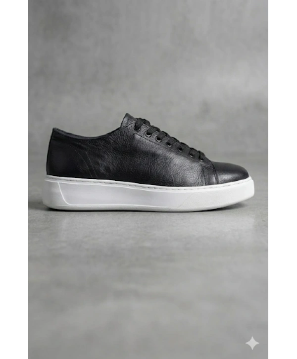 Erkek Günlük Eva Taban Deri Snakers Casual Ayakkabı- Siyah Beyaz