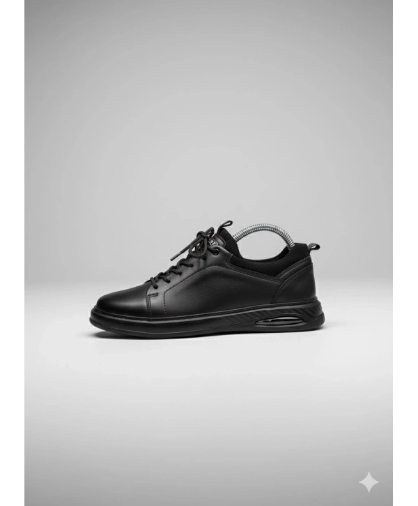 Erkek Günlük İçi Dışı Deri Snakers Casual Ayakkabı- Siyah