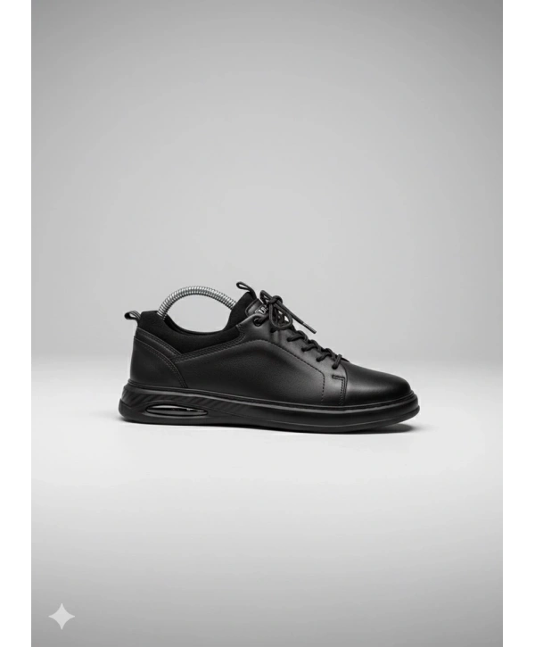 Erkek Günlük İçi Dışı Deri Snakers Casual Ayakkabı- Siyah